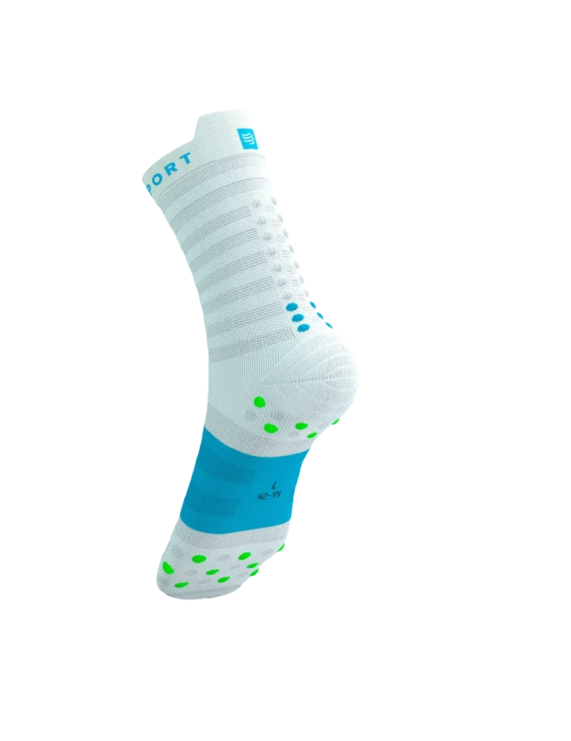 Compressport Pro Racing Socks V4.0 Run High - White / Norse Blue / Neon - Image 3