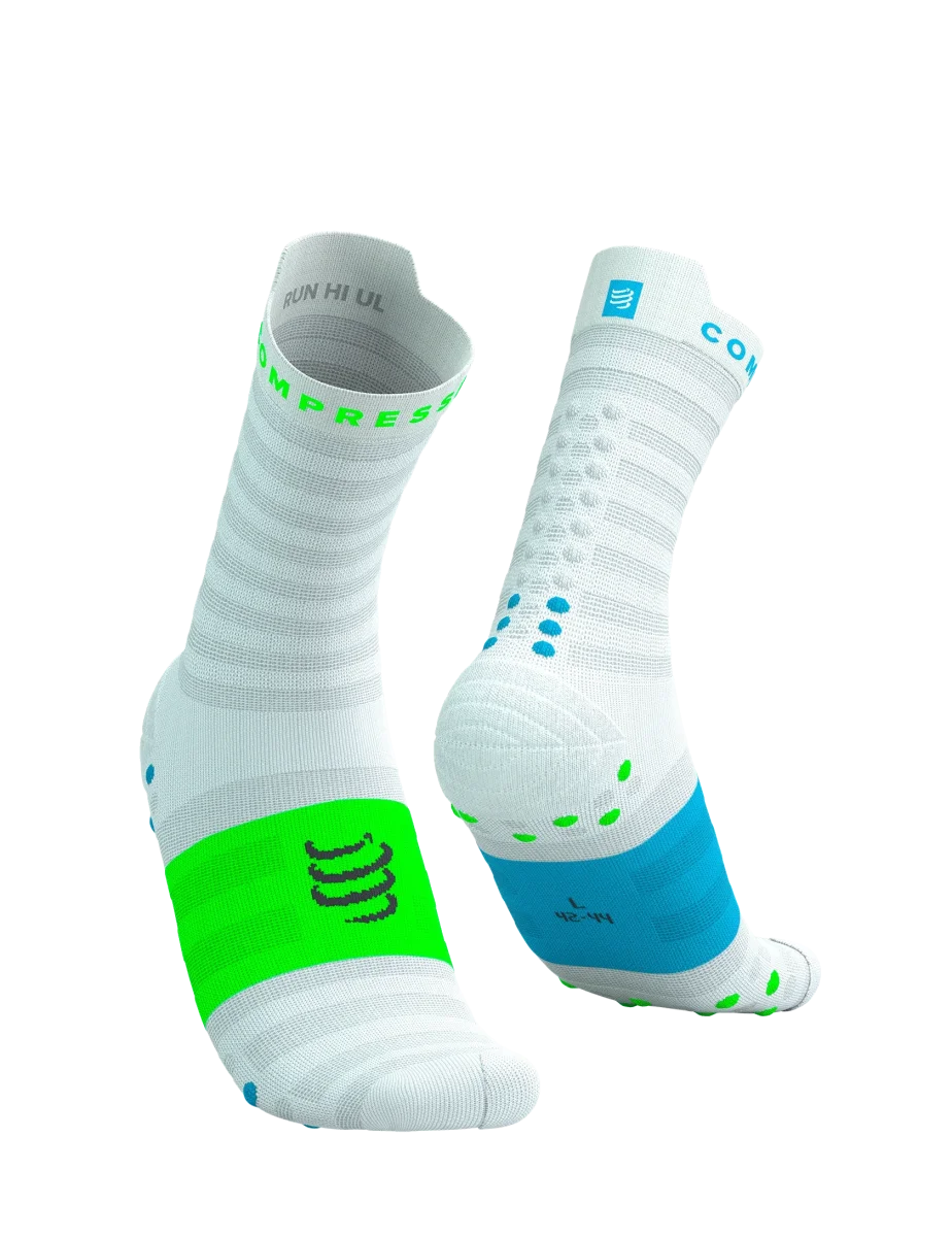 Compressport Pro Racing Socks V4.0 Run High - White / Norse Blue / Neon